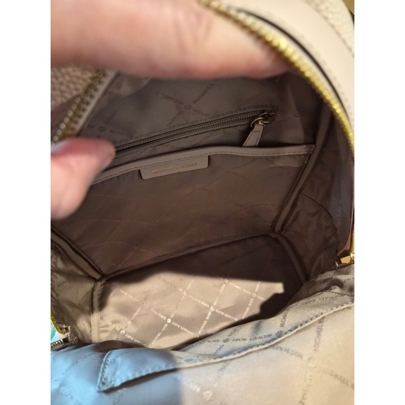 Michael Kors Rhea Mini Studded Pebbled Leather Backpack Pink Gold Hardware - Picture 9 of 11